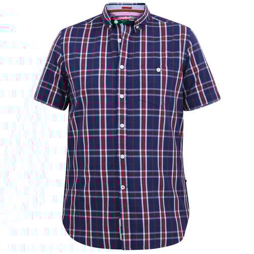 D555 Royston Check Button Down Collar S/S Shirt With Pocket Navy